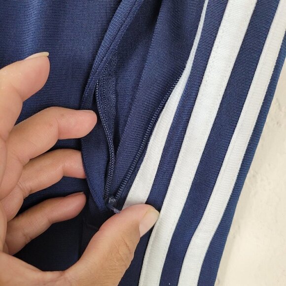 Adidas Sz Large Classic Track Pants Navy Blue Triple Stripe Pull Cord Cuffs VGC - Picture 4 of 6